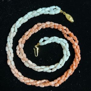 Vintage Pink Angel Skin Coral Gemstone Multi-Strand Necklace